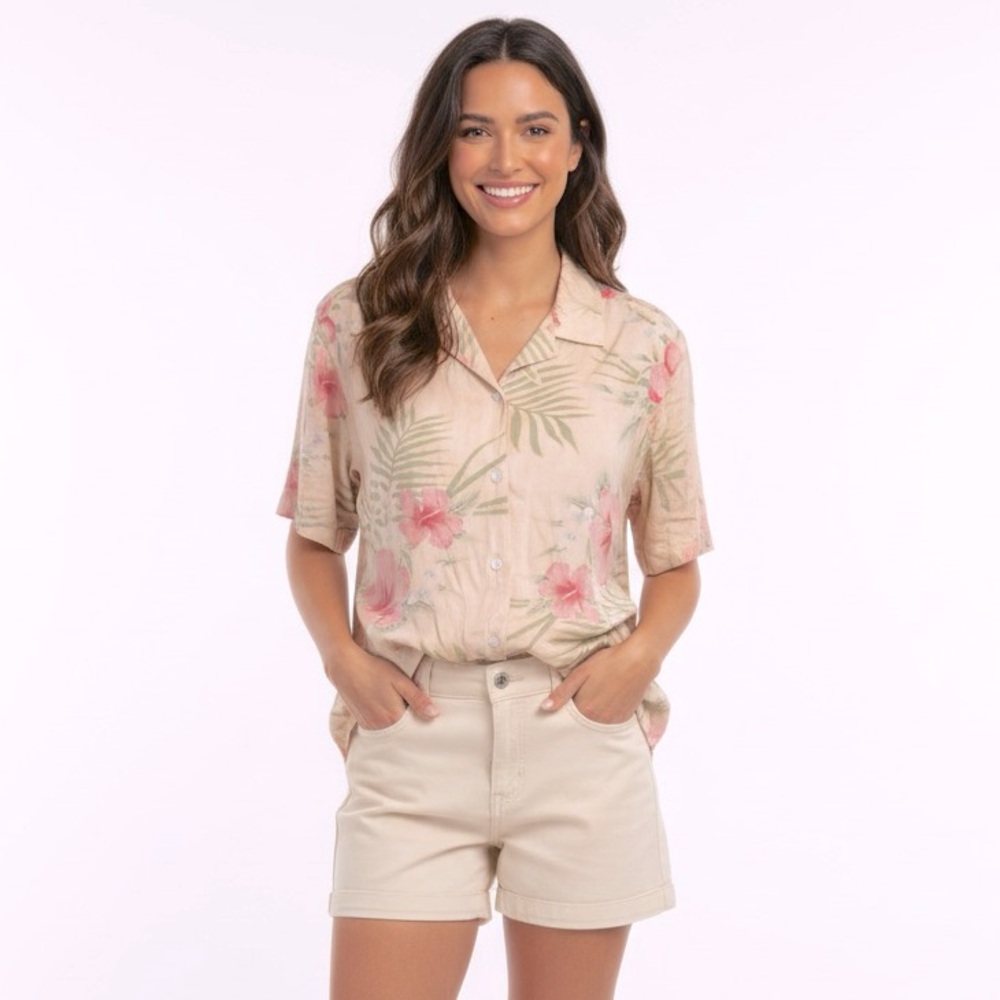 TOMMY BAHAMA Women’s Vintage Silk Tropical Hawaiian Button Down Shirt